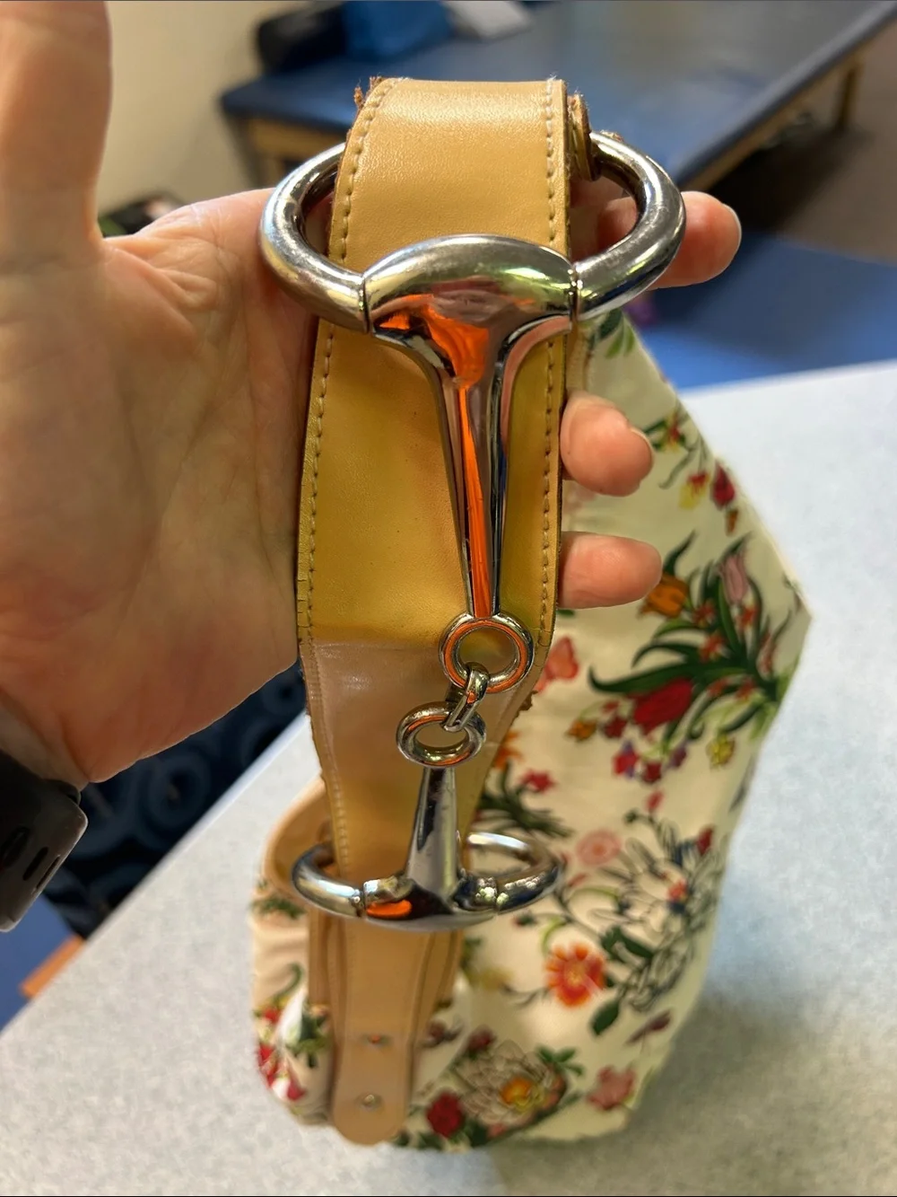 Floral Canvas Hobo Bag with Tan Handle